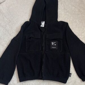 Nike Kids Black Faux Fur/Therma-Fit Zip Hoodie